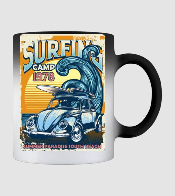 Surfer Camp model negru pe tricou