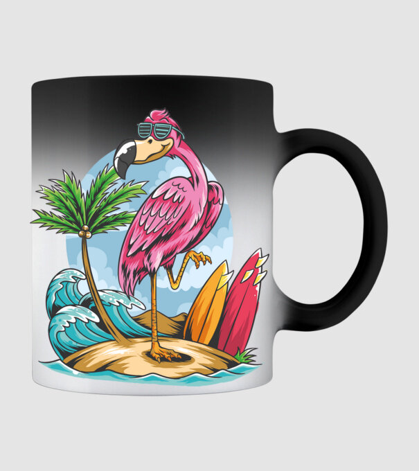 Surfer flamingo model negru pe tricou