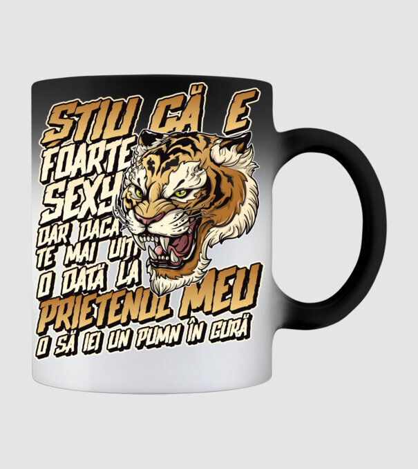 Știu că e foarte sexy, dar dacă te mai uiți o dată la prietenul meu, o să iei un pumn în gură model negru pe tricou
