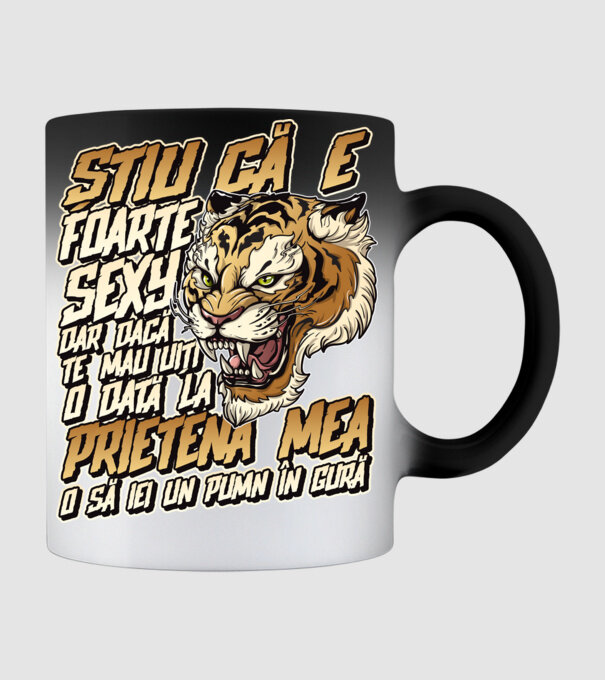 Știu că e foarte sexy, dar dacă te mai uiți o dată la prietena mea, o să iei un pumn în gură model negru pe tricou