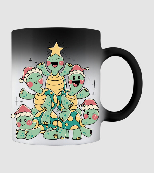 Turtle christmas tree model negru pe tricou