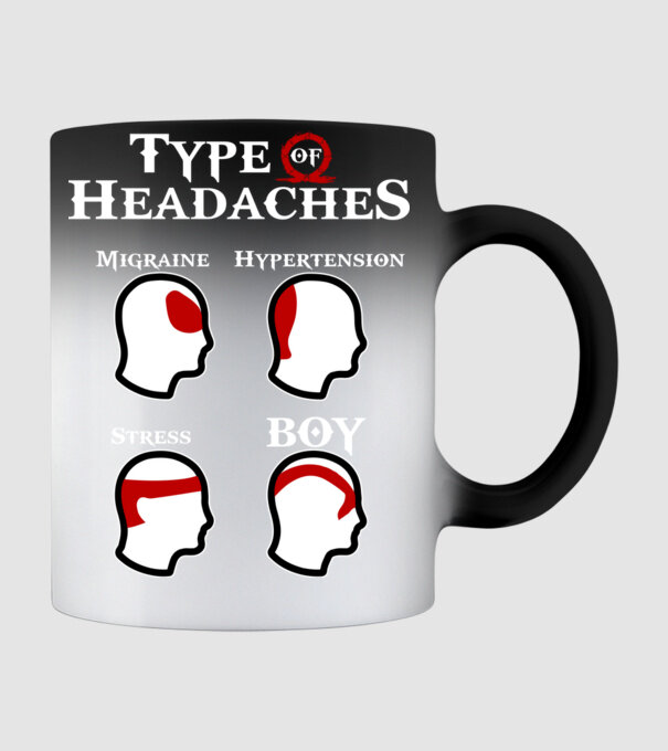 Type of Headaches - God of War model negru pe tricou