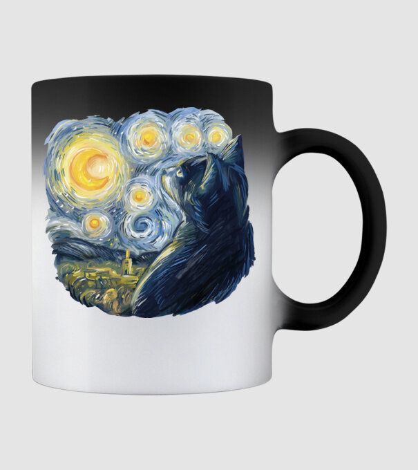Van Gogh cat model negru pe tricou