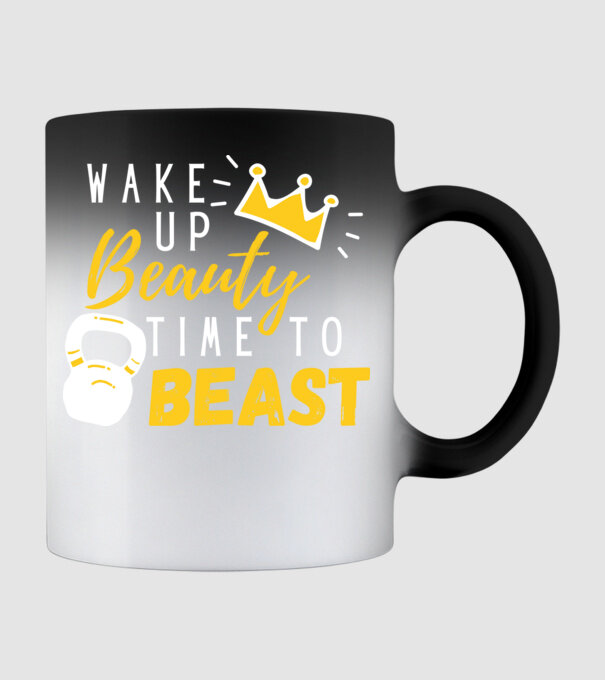 Wake Up Beauty Time To Beast model negru pe tricou