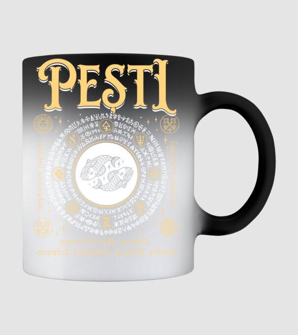 Zodiac femeie PEȘTI golden model negru pe tricou