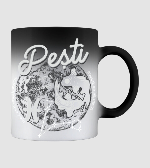Zodiac femeie PEȘTI retro model negru pe tricou