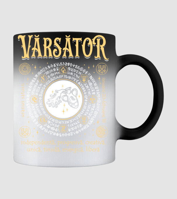 Zodiac femeie VĂRSĂTOR golden model negru pe tricou