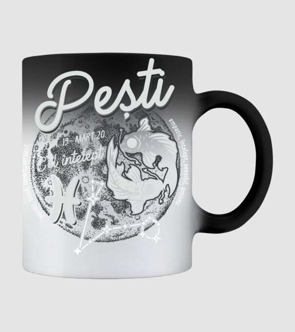 Zodiac bărbat PEȘTI retro model negru pe tricou