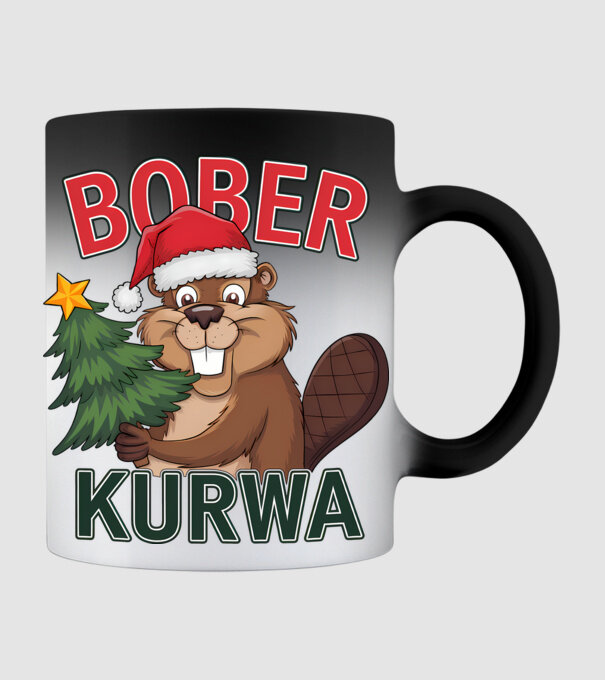 Bober kurwa Christmas model negru pe tricou