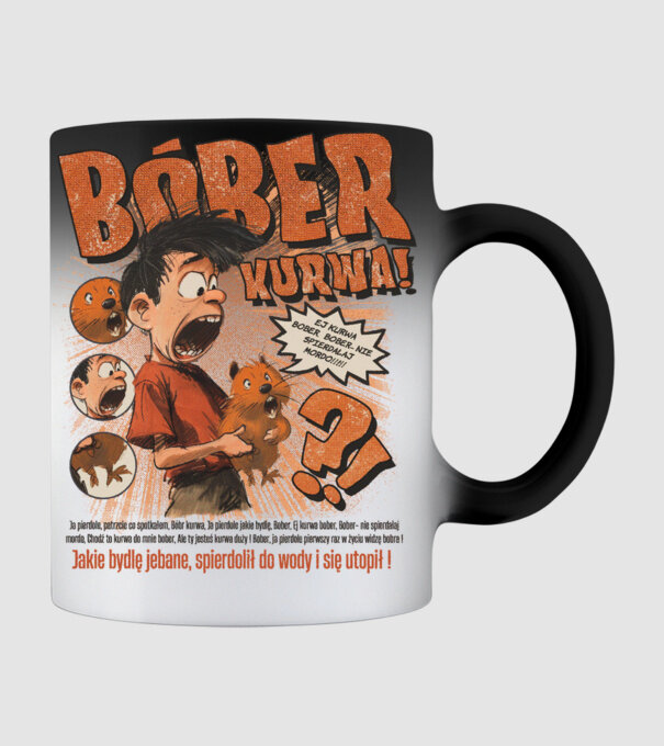 Bobr Kurwa comic model negru pe tricou