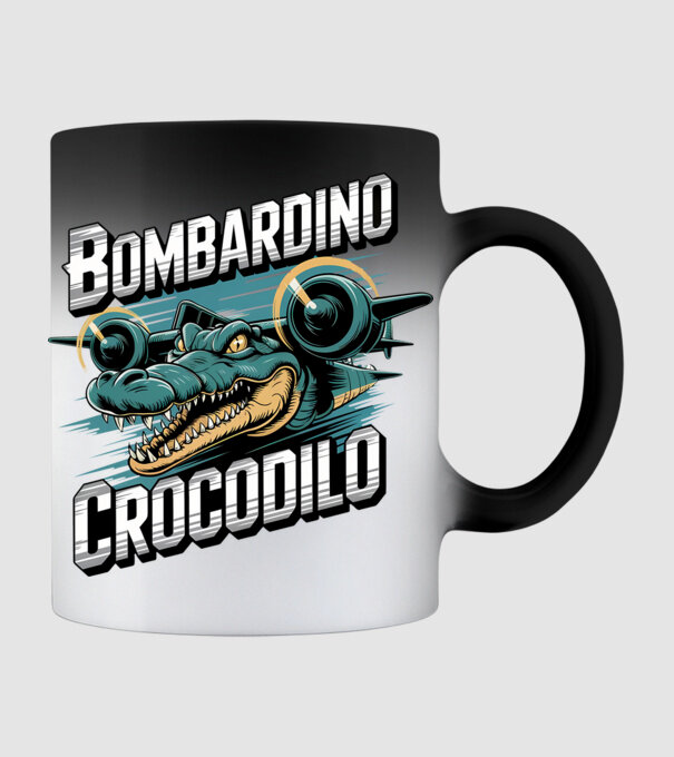 Bombardino Crocodilo 2 model negru pe tricou