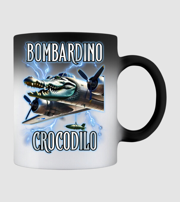 Bombardino Crocodilo model negru pe tricou