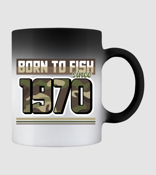 Born to fish since 1970 model negru pe tricou