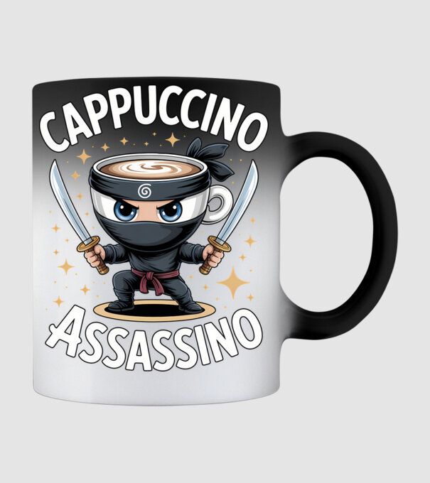 Cappuccino Assassino model negru pe tricou