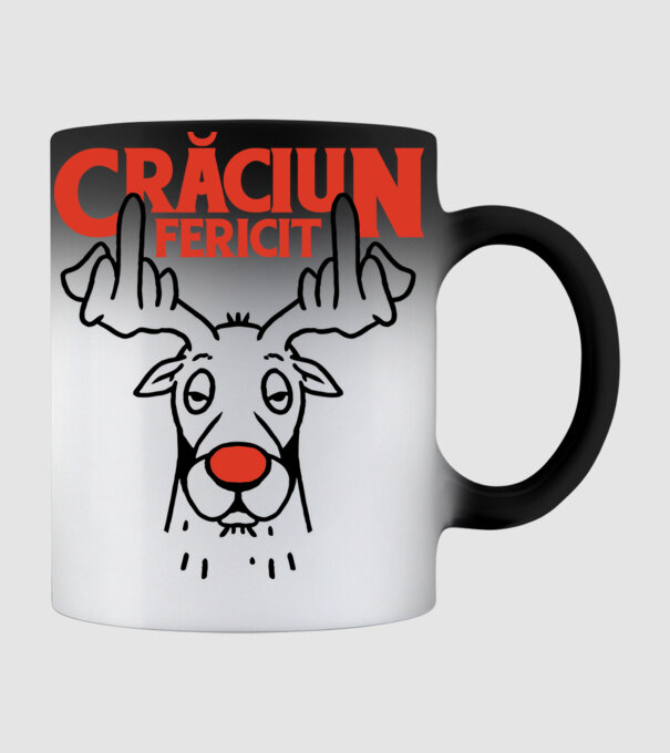 Căprioară de Crăciun antisocială model negru pe tricou