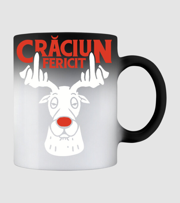 Căprioară de Crăciun antisocială model negru pe tricou