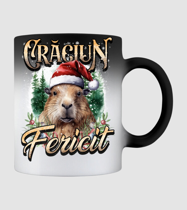 Capybara christmas model negru pe tricou