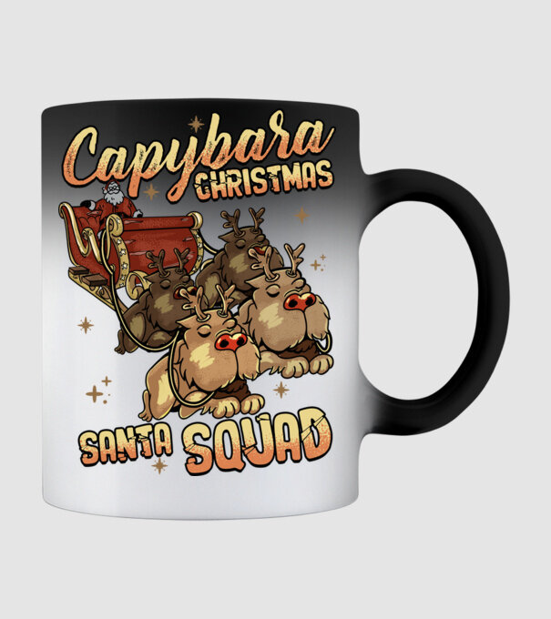 Capybara christmas santa squad model negru pe tricou