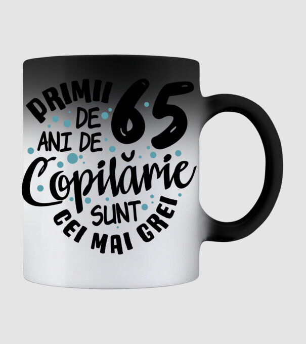 Copilărie 65 de ani model negru pe tricou