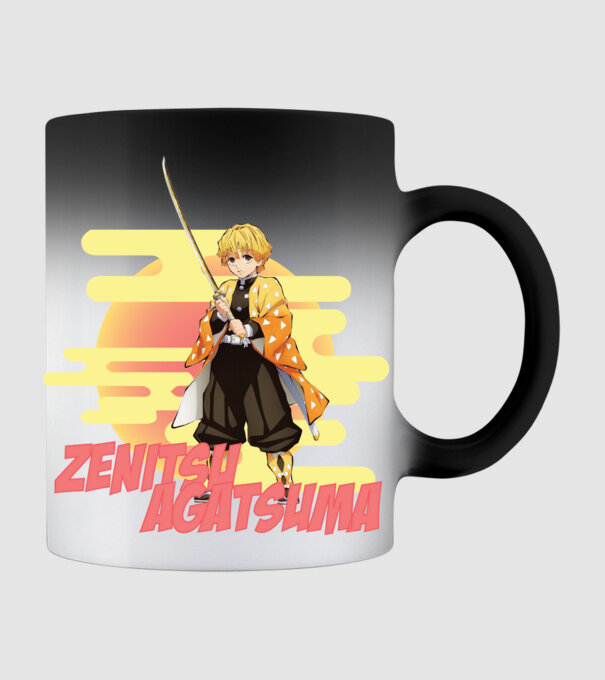 Demon Slayer Zenitsu model negru pe tricou