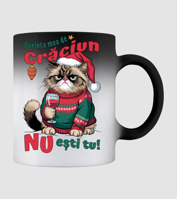 Dorința mea de Crăciun nu ești tu! pisică model negru pe tricou