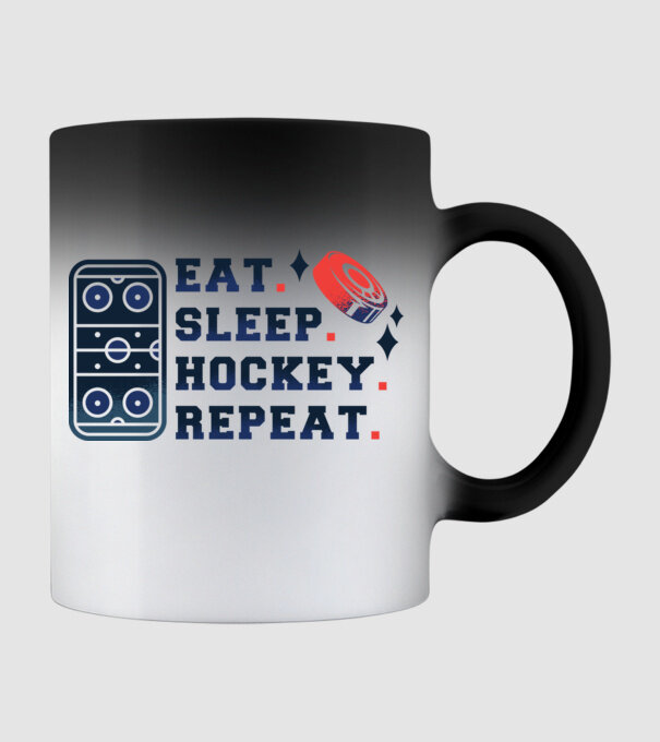 Eat Sleep Hockey Repeat model negru pe tricou
