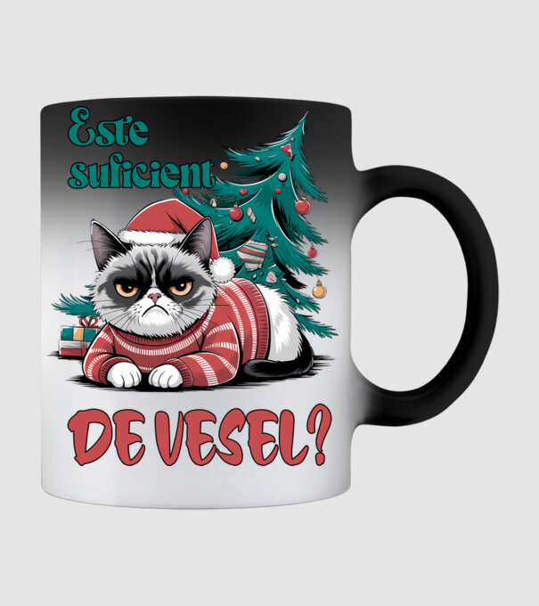 Este suficient de vesel? pisică Crăciun model negru pe tricou