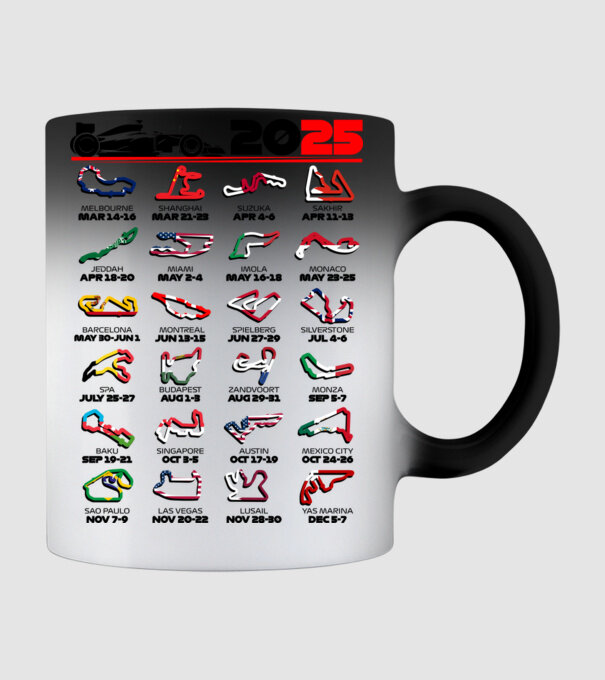 F1 calendar 2025 Alb model negru pe tricou