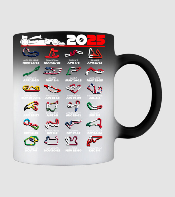 F1 calendar 2025 Negru model negru pe tricou