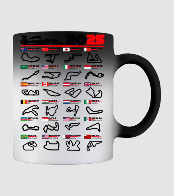 F1 calendar 2025 model negru pe tricou