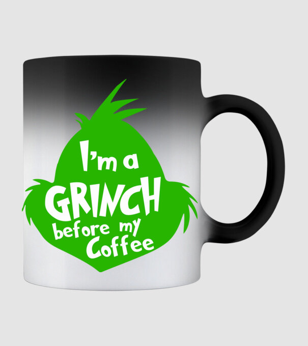 Grinch before coffee model negru pe tricou