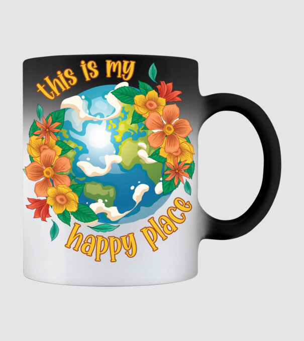 Happy Place model negru pe tricou