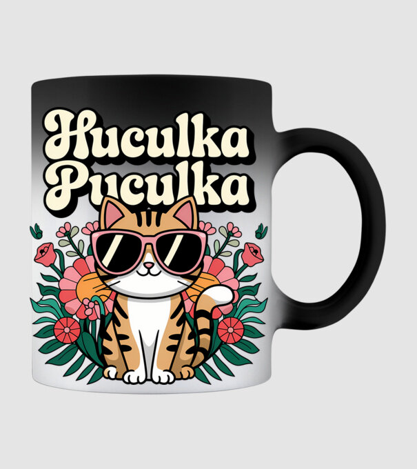 Huculka Puculka pisică 3 model negru pe tricou