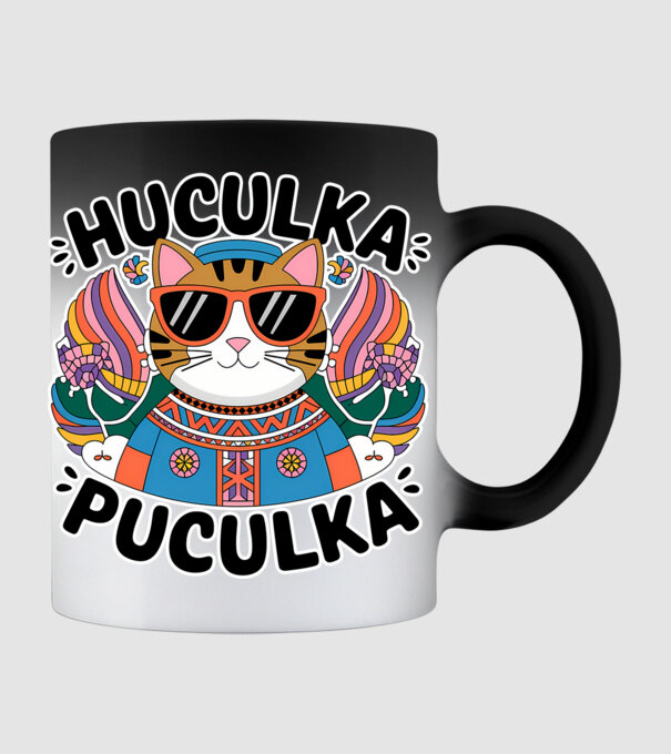 Huculka Puculka pisică 3 model negru pe tricou