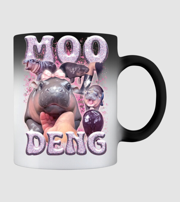MOO DENG baby hippo model negru pe tricou