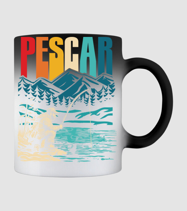 Pescar retro model negru pe tricou