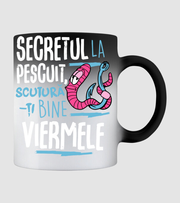 Secretul la pescuit scutură-ți bine viermele model negru pe tricou