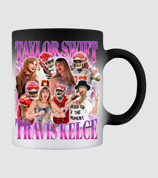 Taylor Swift ERAS Travis Kelce bootleg model negru pe tricou