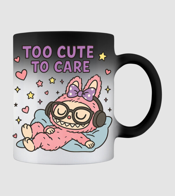 Too cute to care model negru pe tricou