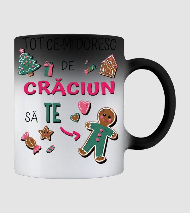 Tot ce-mi doresc de Crăciun să TE om alb model negru pe tricou