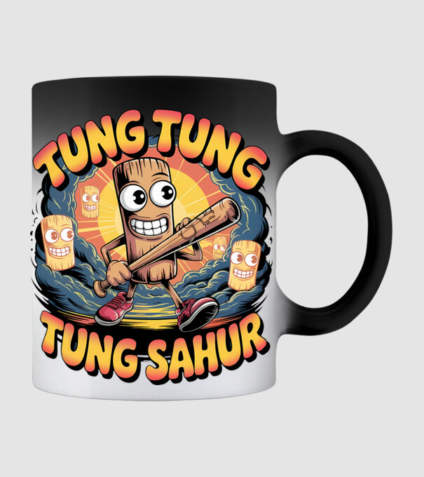 Tung Tung Tung Sahur Retro model negru pe tricou