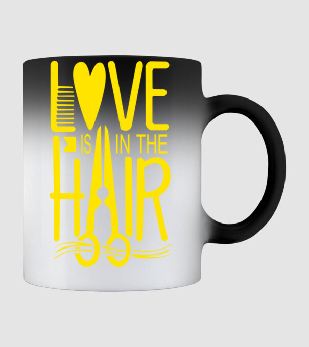Love is in the hair model negru pe tricou