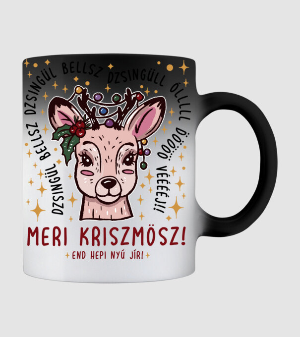 Cană dimensionată meri cristmăs djingăl bel model negru pe tricou