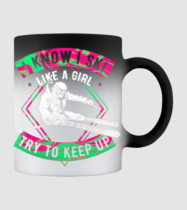 Skiing like a girl model negru pe tricou