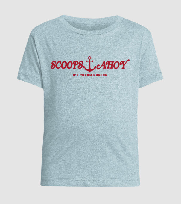 scoops and ahoy stranger things model albastru deschis pe tricou