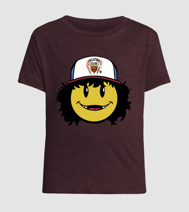 dustinhappyface model bordo pe tricou