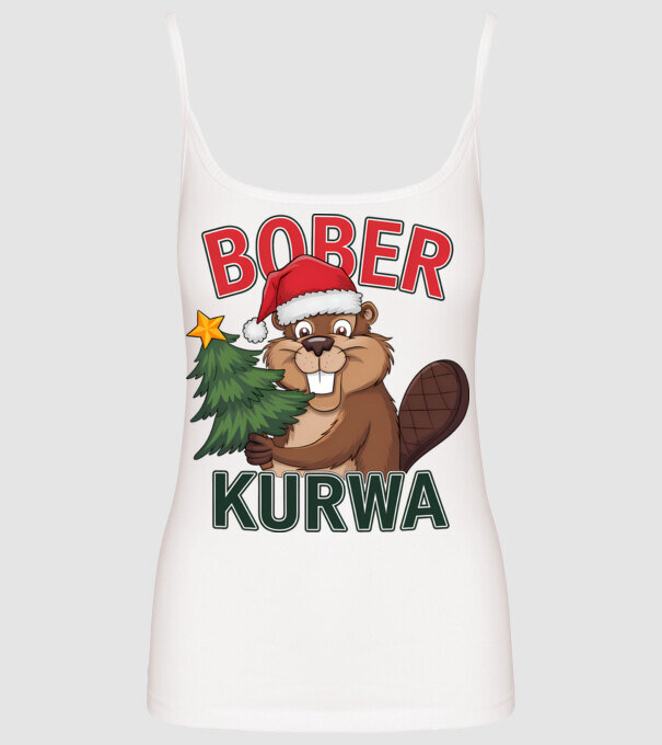 Bober kurwa Christmas model alb pe tricou