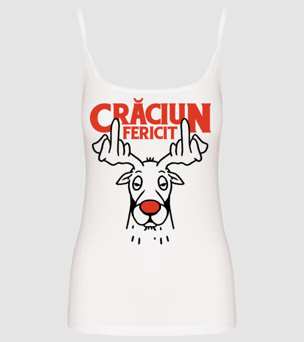 Căprioară de Crăciun antisocială model alb pe tricou