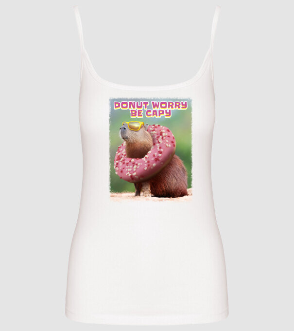 Capybara Donut worry be capy model alb pe tricou