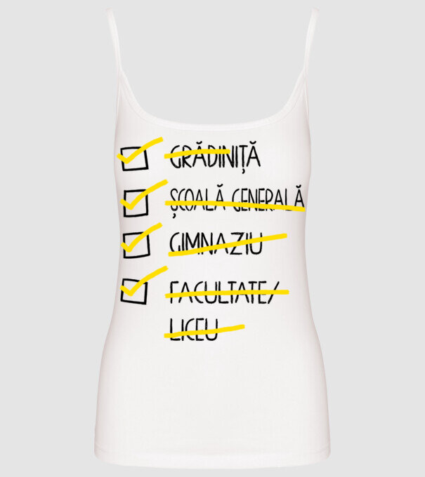 Cheklist educație - Facultate alb model alb pe tricou